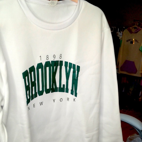 Callie Lives Tops - Brooklyn New York White Sweatshirt